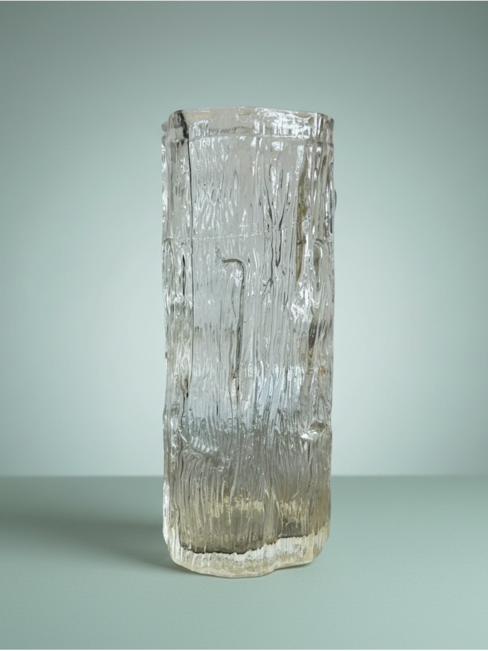 Vintage Bark Glass Vase Mid Century Textured Clear Flower Vase 8.25"